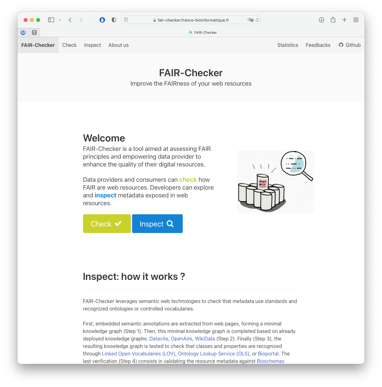 A metadata validation and inspection service leveraging Bioschemas profiles.