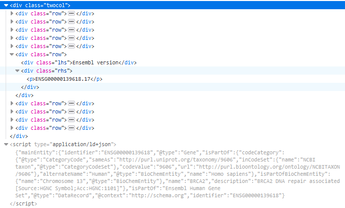 Code corresponding to the BRCA2 gene summary