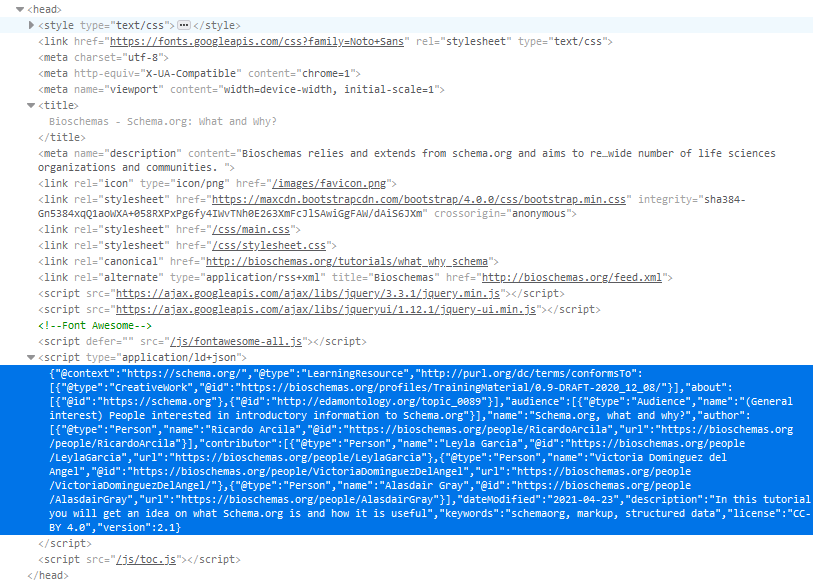 JSON-LD as part of the head